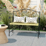 Banc de Jardin 2 Places Style néo-rétro Fer forgé Lignes fuselées métal Noir doré Effet Vieilli