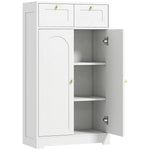 Meuble de salle de bain meuble de rangement avec 2 tiroirs double porte arquée étagères réglables 60x30x108cm blanc