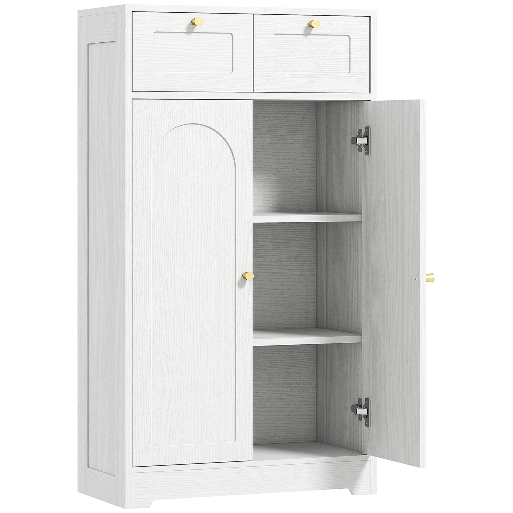 Meuble de salle de bain meuble de rangement avec 2 tiroirs double porte arquée étagères réglables 60x30x108cm blanc