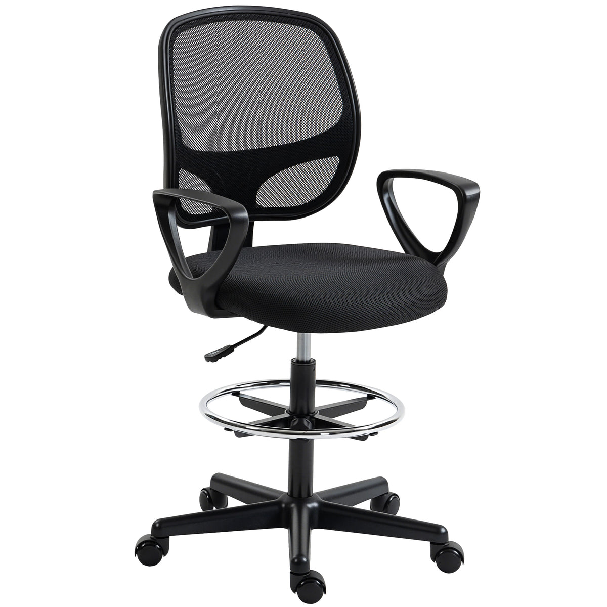 Chaise bureau ergonomique, fauteuil de bureau avec repose-pieds et accoudoirs, hauteur réglable, 59x58x103-123cm, noir