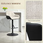 Lot de 2 tabourets de bar chaises de bar hauteur réglable tissu effet lin et base en acier 52,5 x 53 x 86,5-108 cm gris