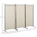 Paravent 3 panneaux dim. 2,53L x 0,5l x 1,82H m Store latéral Brise-Vue paravent sur Pied séparateur métal Polyester