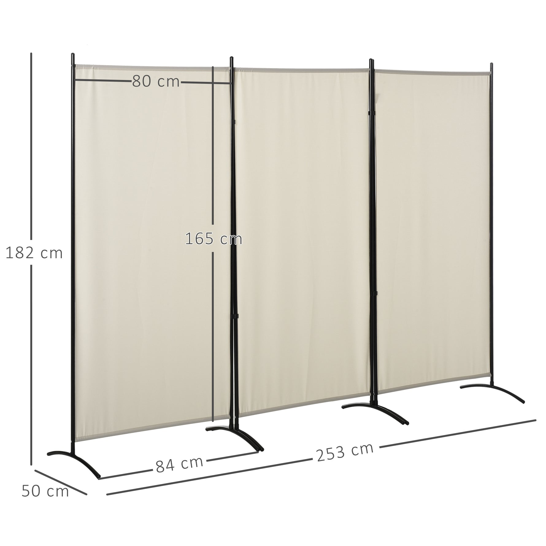 Paravent 3 panneaux dim. 2,53L x 0,5l x 1,82H m Store latéral Brise-Vue paravent sur Pied séparateur métal Polyester