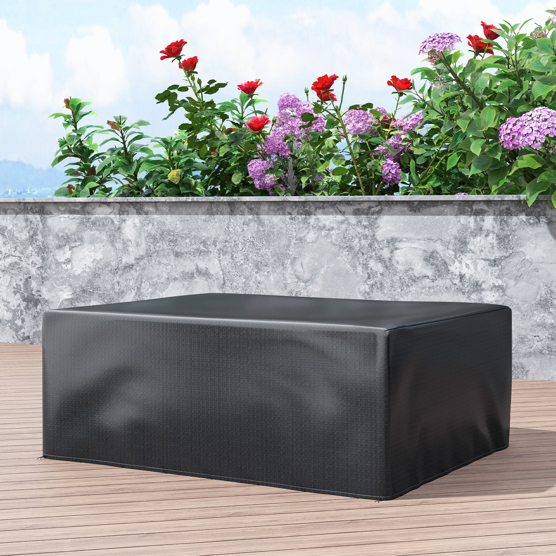 Housse salon de jardin extérieure bâche de protection extérieure anti-UV  en polyéthylène 235 x 190 x 90 cm noir