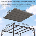 Toile de toit pour pergola tonnelle rétractable de 3 x 3 m - toile uniquement 250 x 255 cm gris clair