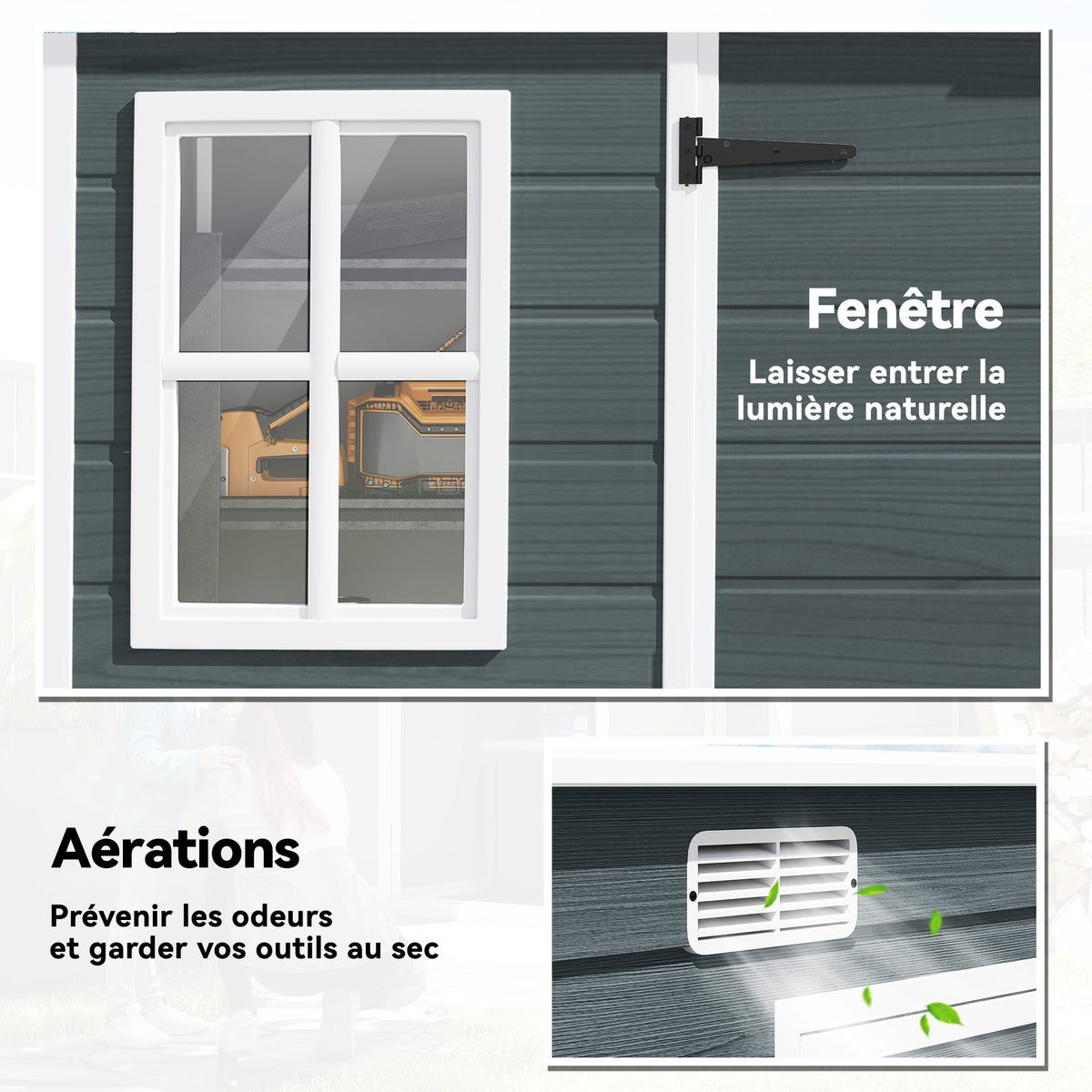 Abri de jardin en plastique, avec plancher, 303 x 123 x 197 cm, effet bois gris