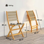 Lot de 2 Chaises de Jardin Pliantes Chaises de Balcon en Bois d'Acacia Assise en Corde Tressée Naturel et Beige
