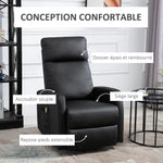Sillón relax eléctrico reclinable con reposapiés ajustable y mando a distancia, tapizado sintético negro