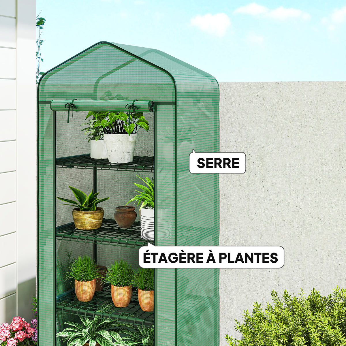 Serre de jardin balcon étagère serre 4 niveaux 69L x 50l x 165H cm acier époxy bâche amovible PE haute densité vert