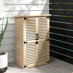 Armoire de jardin remise pour outils en bois 2 étagères toit bitumé portes persiennes verrouillable 75 x 50 x 118