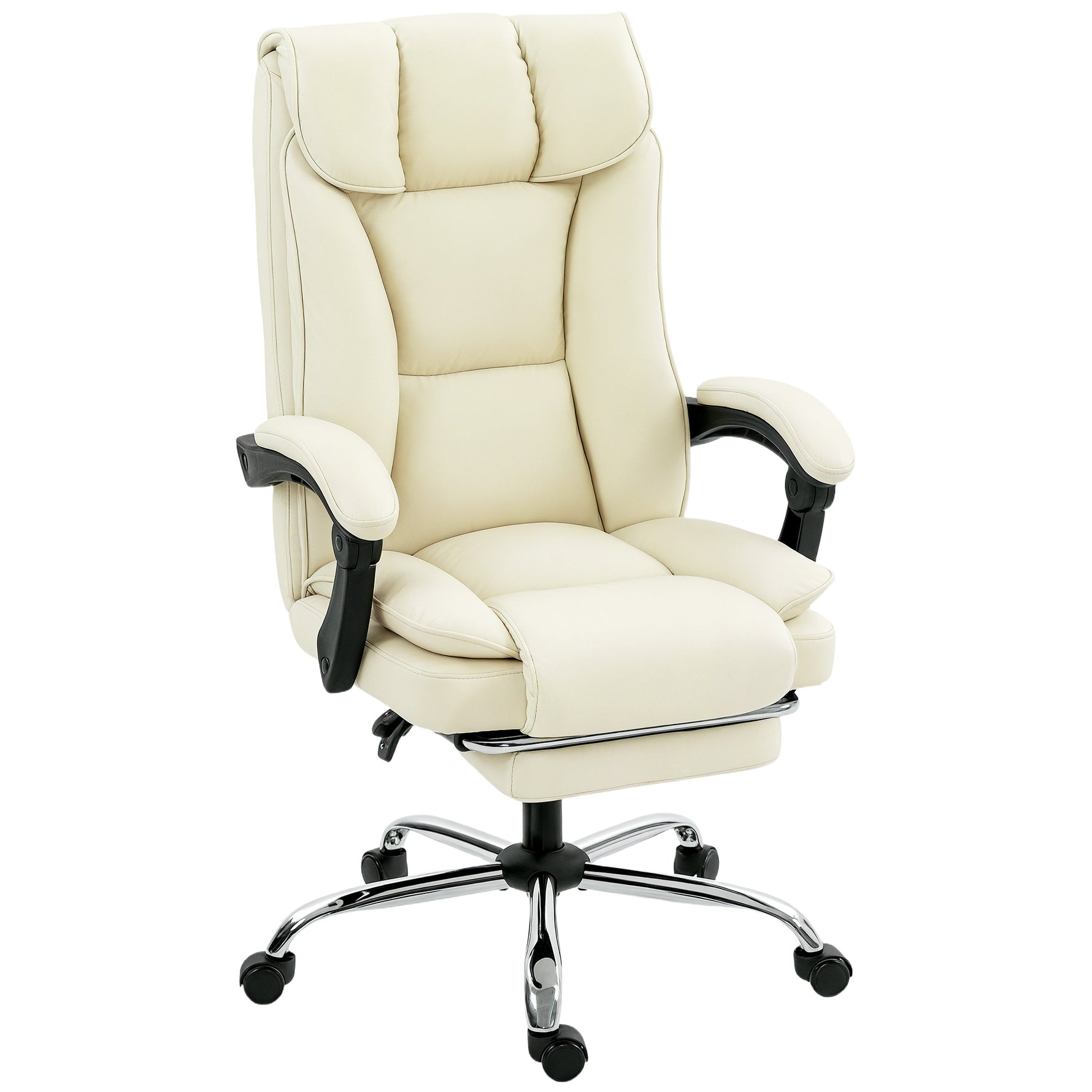 Chaise de bureau ergonomique, fauteuil de bureau inclinable avec repose-pieds, hauteur réglable, pivotante 360°, beige