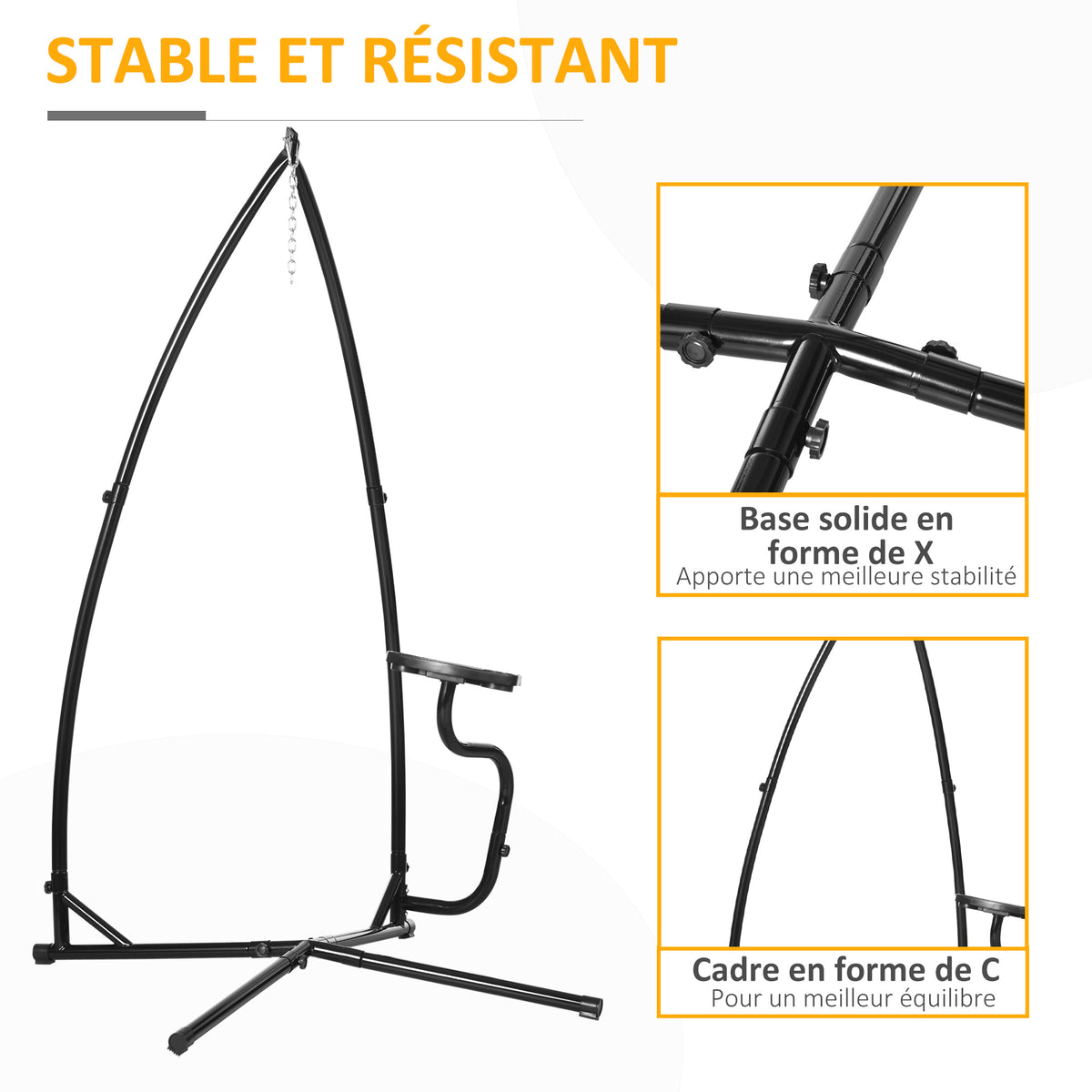Support pour Fauteuil Suspendu - Pied Fauteuil Suspendu - Tablette réglable Incluse - max 120 Kg