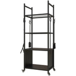 Chariot range bûches intérieur, porte-bûches roulettes, 4 outils de cheminée, 4 étagères, métal, 45 x 30 x 118 cm, noir