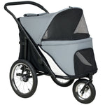 Poussette pour chien 3 roues avec pliage facile, sac de rangement, coussin souple, laisse de sécurité, gris
