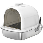 Maison de toilette pour chat bac à litière fermé bac acier inoxydable, nettoyage facile, 52,4 x 41,3 x 39,9 cm, blanc