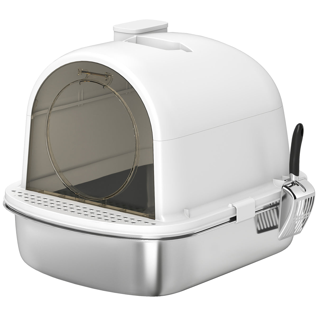 Maison de toilette pour chat bac à litière fermé bac acier inoxydable, nettoyage facile, 52,4 x 41,3 x 39,9 cm, blanc
