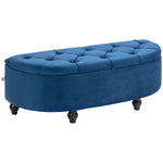 Pouf de Rangement Coffre 2 en 1 - Pouf capitonné Demi-Cercle - Pieds Bois hévéa Noir revêtement Velours Bleu