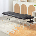 Inklapbare 3-zone massagetafel, draagvermogen 225 kg, afgeronde hoeken, hoogte 61-84 cm, 215x81 cm, zwart