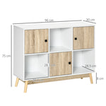 Buffet Salon, Meuble de Rangement 9 Cubes avec 3 Portes et 3 Compartiments Ouverts, Pieds en Bois de Pin, Style Moderne, Buffet Salle à Manger, Cuisine, 96x30x75cm, Blanc et Naturel