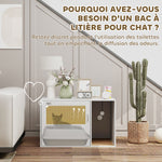 Maison de toilette chat meuble litière pour chat tapis griffoir porte avec poignées style bohème 80 x 50 x 50 cm blanc