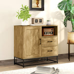 Buffet, meuble de rangement avec 2 tiroirs, compartiment ouvert et étagère réglable, 80l x 40P x 78H cm, naturel