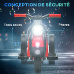 Elektro-Motorrad für Kinder 2-5 Jahre, 3 Räder, 6 V, 3 km/h, mit Seifenblasenfunktion, Licht- und Soundeffekten, rot