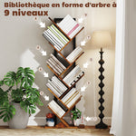 Bibliothèque Arbre à 9 Niveaux, Meuble de Rangement Industriel avec Cadre en Acier, 50x24x136cm, Brun Rustique