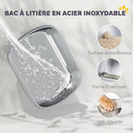 Bac à Litière pour Chat en Acier Inoxydable Caisse Litière Fermée pour Chats Couvercle Contrôle des Odeurs XL Blanc