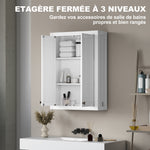 Armoire murale de salle de bain 3 niveaux, meuble de rangement suspendu  2 portes étagère réglable 61 x 20 x 84 cm blanc