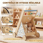 Trotteur Bebe en Bois, Chariot de Marche Bébé avec Centre d'Activités, Vitesse Réglable et 5 Blocs, dès 18 Mois, Naturel