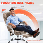 Fauteuil de bureau direction massant chauffant hauteur réglable dossier inclinable toile de lin beige