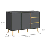 Buffet bas meuble de rangement sur pieds style scandinave 2 portes 3 tiroirs 120 x 40 x 80 cm gris anthracite