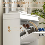 Meuble à chaussures, 2 portes abattants, étagères réglables, pour entrée, couloir, 54 x 24 x 82,5 cm, blanc