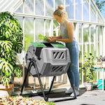 Composteur de Jardin - bac à Compost pour déchets - Rotatif 360° - Double Chambre 160 L - Acier PP Gris
