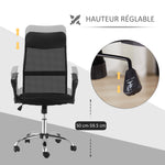 Lot de 2 fauteuils de bureau manager dossier ergonomique hauteur assise réglable pivotant tissu maille noir