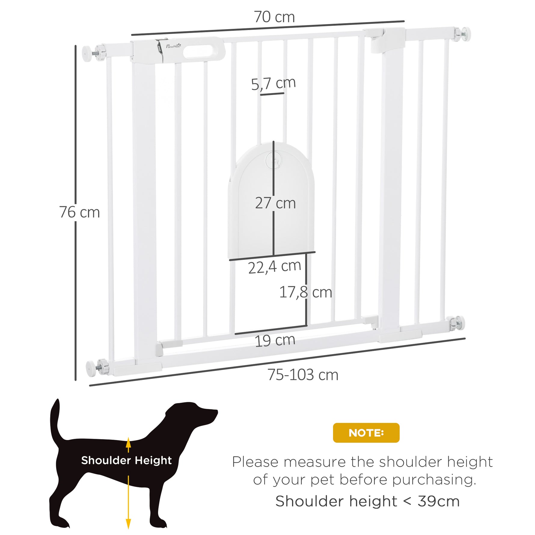 Barrière de sécurité animaux avec porte fermeture automatique système de double verrouillage, acier blanc