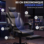 Silla Gaming Ergonómica, Sillón Gaming Reclinable de Piel Sintética, Altura Ajustable, Reposacabezas 2D, Negro