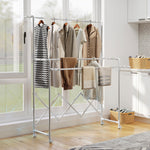 Séchoir à linge pliable étendoir linge intérieur à 3 barres réglables et 4 roulettes 104-150 x 103 x 145-197 cm argent