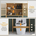 Étagère de toilettes meuble de salle de bain dessus toilette WC avec placard 2 portes et étagère ouverte bambou
