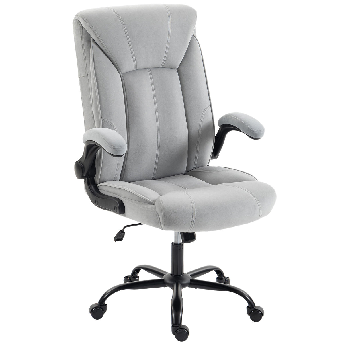 Silla de oficina ergonómica de tela de franela, altura ajustable, reclinable, reposabrazos abatibles, 66x77x122 cm, gris claro