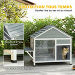 Maison pour Chat Extérieur Toit Ouvrant Fenêtre Panoramique Porte à Lamelles et Plateforme de Repos 101x72,5x81cm Gris