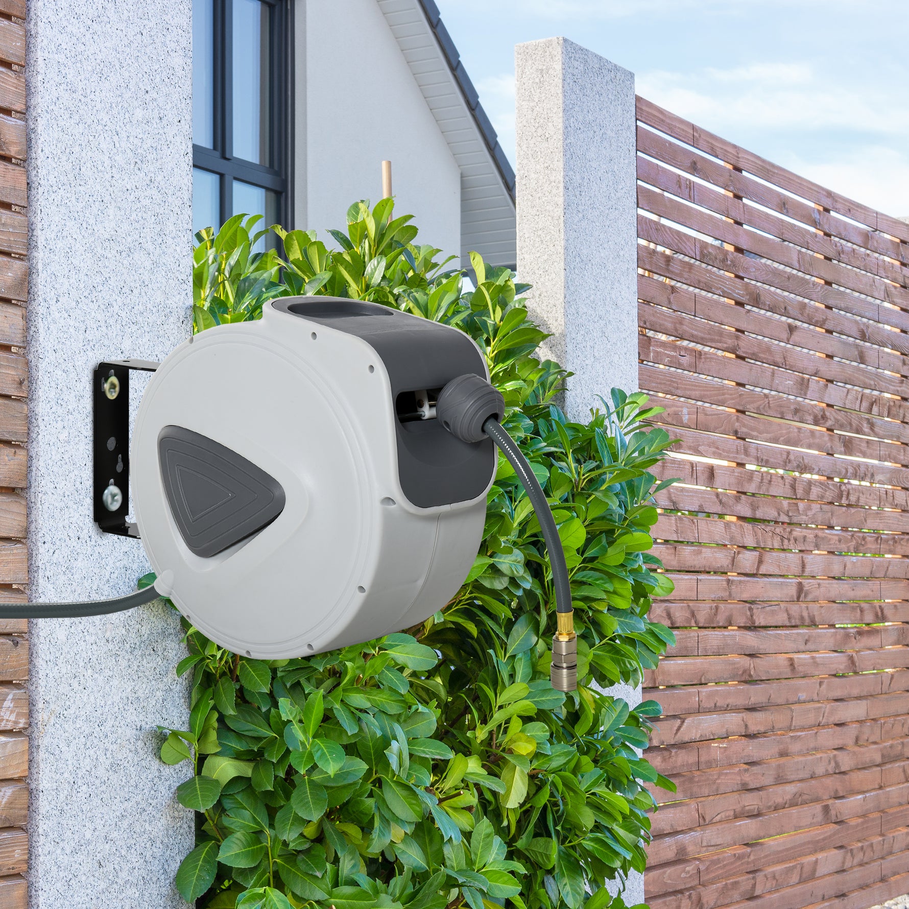 Enrouleur de tuyau à air comprimé - tuyau : 15 m + 1,4 m - Ø intérieur 3/8" (9,5 mm), 1/4" (6,35 mm) BSPT - dévidoir automatique pour tuyau d'air rétractable gris