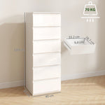 Cassettiera a 6 cassetti ad alta lucentezza, mobile contenitore stretto senza maniglie, 40 x 35 x 109 cm, bianco