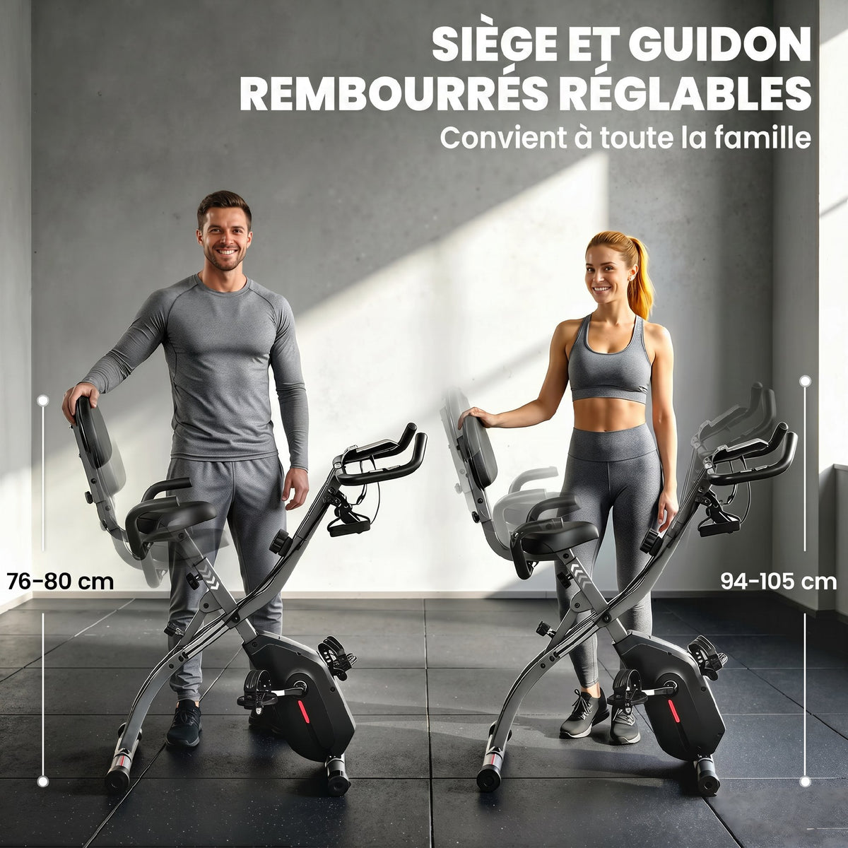 Vélo d'Appartement Pliable Vélo de Fitness 4 en 1 Silencieux Connecté Kinomap Bluetooth et Zwift 105x53,5x109cm Noir