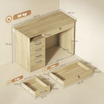Bureau moderne avec 5 tiroirs, grand plateau, 1 compartiment ouvert, tiroir verrouillable, 110 x 50 x 76cm, chêne