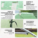 Serre de Jardin Tunnel 18 m² dim. 6L x 3l x 2H m - 8 fenêtres, Porte zippée Enroulable - châssis Tubulaire Acier galvanisé, bâche PE Haute densité Vert