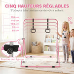 Barre de gymnastique pour enfants, barre horizontale pliable à hauteur réglable avec anneaux de gymnastique, rose