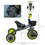 Tricycle enfants avec sonnette et panier selle réglable avec dossier - pour enfant de 2 à 5 ans noir