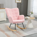 Fauteuil à bascule rocking chair revêtement bouclette structure en acier 71 x 98 x 101 cm rose