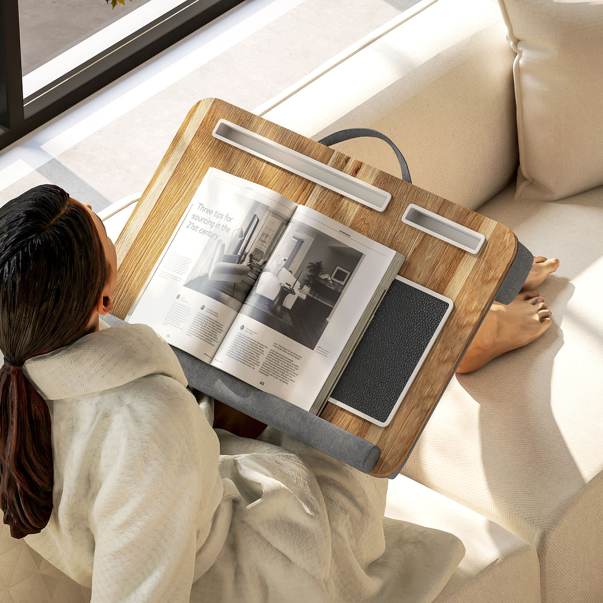 Support ordinateur portable lit avec traversin fente pour tablette ou téléphone tapis de souris repose-poignet poignée
